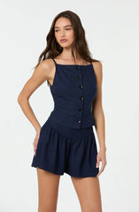 Linen-Blend Flared Shorts
