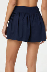 Linen-Blend Flared Shorts